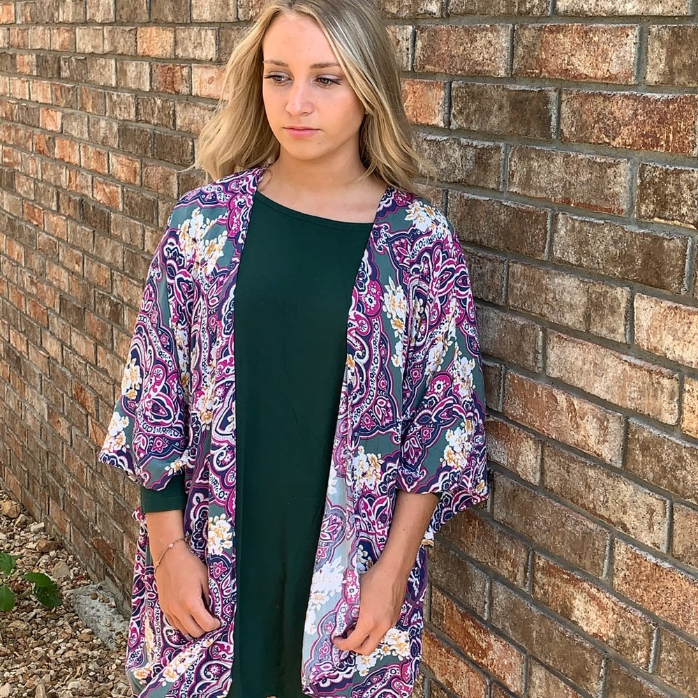 Itro Floral Open Front Kimono Stlye Lightweight Cardigan Size M